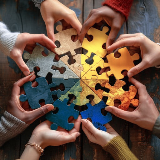 People connecting puzzle pieces